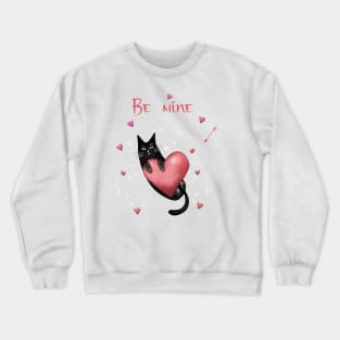 Happy valentines black cat. Cute cat and red hearts. Crewneck Sweatshirt